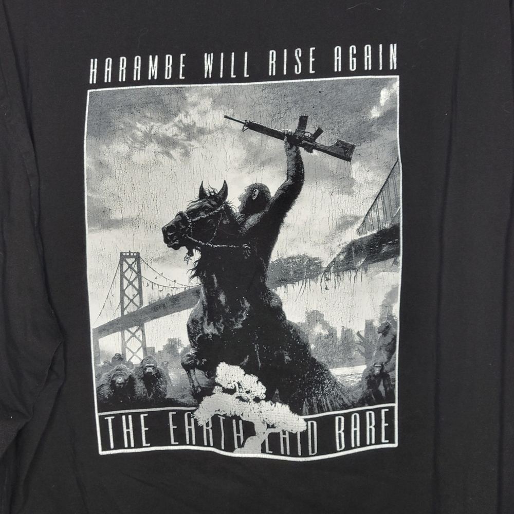 Harambe Planet of the Apes Parody Long Sleeve Graphic T-Shirt in Black Size: XXL